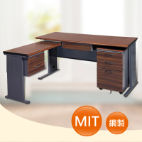 【時尚屋】150CM 胡桃木紋色辦公桌+側桌櫃組(252-2)