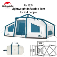 Naturehike 2-4 People Inflatable Tent Air 12.0 Family Outdoor Beach Camping Tent Lightweight 11.4kg Waterproof PU2000mm+ Large