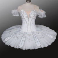Free Ship! Ballet tutu Girls White Floral Swan Lake Children Sleeveless Leotard Puffy Fluffy Adult Tutu Dresses