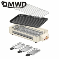 DMWD Household Electric Raclette Grill Machine Smokeless Griddle Non-Stick BBQ Pan Bakeware Oven Outdoor Barbecue Skewers Stove