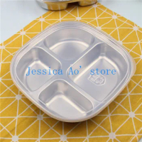 304 Stainless Steel Lunch Box with Lid Children Dinner Set Plates and Dishes Baby Cute Plates Unbreak Kids Dish Set Dinnerware