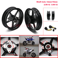 12mm/15mm hole 12inch Front 2.50-12 and Rear 3.00-12 4 fitting hole Rims Refitting for Dirt bike Pit Bike Vacuum Wheel