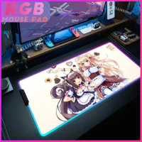 Anime Girls Hentai N_nekopara Mouse Pad RGB Gaming Luminous Desk Mat Backlit Escritorio Accesorios D