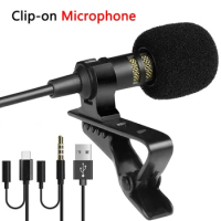 3.5mm Portable Mini Microphone USB Clip-on Condenser Microphone Type-C Lavalier Lapel Mic 1.5M Wired For Smart Phone Laptop PC