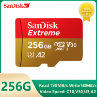 SanDisk 128GB 256GB 512GB Extreme microSDXC UHS-I Memory Card with Adapter - Up to 190MB/s C10 U3 V30, 4K, 5K, A2, Micro SD Card
