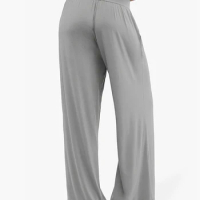 Women 2 Piece Pajama Set Long Sleeve Crop Tops Elastic Wide Leg Pants for Loungewear Soft Sleepwear Going Out