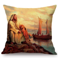 Christian Art Jesus Christ Oil Painting Home Decorative Sofa Throw Pillow Cotton Linen Bible Story Illustration Cushion Cover