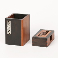 紅木筆筒名片盒 實木質桌面辦公禮品 黑檀木定制刻字創意時尚簡約