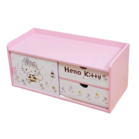 【小禮堂】Hello Kitty 木製側拉門收納櫃 - 粉蜜蜂款(平輸品)