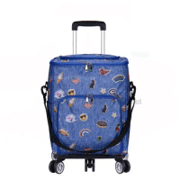 High quality Foldable Shopping Cart With Bag Telescopic trolley travel bag Universal wheel portable shopping carts