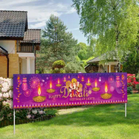 Happy Diwali Banner Festival of Lights Deepavali Polyester Banners with Grommets Party Supplies Yard Sign Garden Outdoor Decor