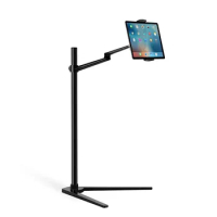 Cauklo Aluminum Adjustable Height Floor Tablet Stand Holder for IPAD Pro 12.9 Air Mini 2 3 4 to 14 Inch Cell Phone Tablet Mount