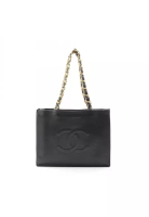Chanel Pre-Loved Chanel Big coco mark chain shoulder bag chain tote bag lambskin black gold hardware