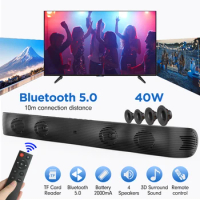 40W Powerful TV Soundbar Bluetooth Speaker Subwoofer 3D Surround Sound Wavy Wireless Sound Bar Home Theater Soundbar Subwoofer