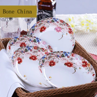 4pcs, 8inch, Fine Bone China Serving Plate Dinnerware, Ceramic Dinner Plates, Porcelain Buffet Charger Plate, Pasta Plate Baking