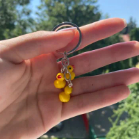 Mini Cute Yellow Duck Pendant Keychain For Women Men Creative Resin Little Ducks Animal Car Key Ring Bag Key Chains Jewelry B165