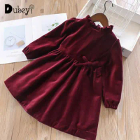 New Velvet Dress for Kids Girls 2yrs To 10yrs Spring Autumn Long Sleeve Casual Dresses Children Clothes Costumes