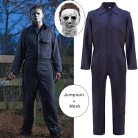 Michael Myers Costumes Mask Cosplay Halloween Jumpsuit Outfits Horror Bloody Killer Props Carnival Party Costume for Adult Men