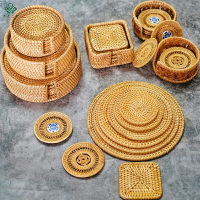 越南藤編中式茶杯墊餐桌圓形隔熱墊餐廳咖啡墊進口秋藤茶具配件