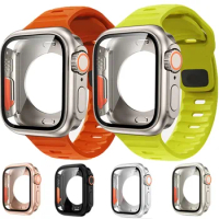 Silicone strap+case For Apple Watch Case 45mm 44mm 41mm 40mm Screen protectores Change to Ultra For iWatch Series 8 7 SE 6 5 3