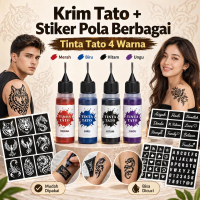 Tinta Tato Sementara Desain Keren 4 Botol Lengkap Warna Hitam Merah Biru Ungu Tahan Sampai 7-14 Hari