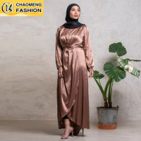 Middle East Fashion Dubai Abaya Split Design Silk Luxury Satin Fabric Hijab Dress Muslim Women Turkey Kaftan Islamic Maxi Robe