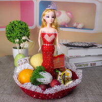 創意串珠手工編織美人魚芭芘比娃娃玩具零食盤水果盤桌面擺件禮物