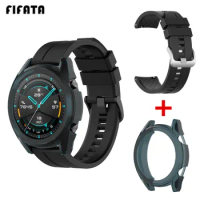 FIFATA Silicone Band+TPU Case 2in1 For Huawei Watch GT 2/GT Wrist Bracelet For GT2 GT 46/42mm Smart Watch Strap Protector Cover