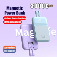 30000mAh Mini Magnetic Qi Wireless Portable Power Bank Two-Way Fast Charger Power Bank For iPhone 15 14 Samsung Xiaomi Huawei