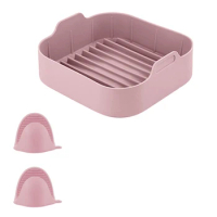 1Set Pink Air Fryer Silicone Pot Reusable Non-Stick Air Fryer Silicone Liners With 2Pcs Silicone Hand Clip