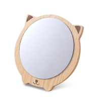 【小麥購物】木質摺疊鏡子(日式簡約 木質化妝鏡 化妝鏡 桌面化妝鏡 鏡子 梳妝鏡 折疊鏡 木鏡子 動物款)