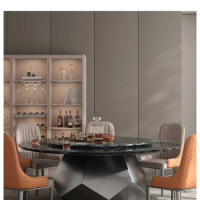 Italian dining table light luxury 2m natural marble dining table and chair combination luxury marble dining table villa round ta