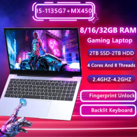 Intel Core I5-1135G7-MX550 Gaming Laptop 15.6 Inch 32GB DDR4 1TB SSD Notebooks Windows 10 Ultrabook Computer Fingerprint Unlock
