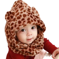 【PS Mall】韓版兒童豹紋連體圍脖帽 保暖帽 嬰兒毛線帽 針織帽 2入(B115)