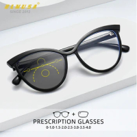BLMUSA Women Fashion Cat Eye Glasses Photochromic Anti Blue Light Reading Glasses Progressive Prescription Customization Glasses