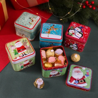 Square Tinplate Candy Box Empty Cookie Tin Candy Tin Box For 2024 Christmas Candy Biscuit Bag Party Treat Bag Christmas Gift Box