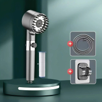 3Pcs Bathroom High Pressurized Filter Shower Head + 1.5M Stainless Steel Pipe + Shower Bracket 3 Mod