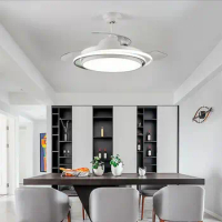 Invisible Led Fan Light 36 42 Inch Frequency Conversion Ceiling Fan Light Living Room Bedroom Dining Room White DC Ceiling Fan