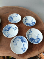 日本回流瓷器古董大正昭和早期青花山水小盤碟皿，茶托杯碟，畫工