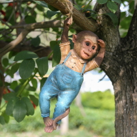 免運戶外擺件花園造景 仿真樹脂猴子擺件花園裝飾 庭院樹上裝飾 戶外掛件創意動物擺件