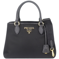 PRADA 黑色尼龍金字皮邊鑰匙圈雙層兩用肩背/手提包