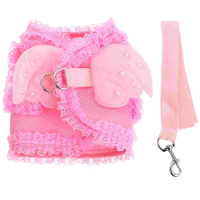 Dog Harness Leash Set Adorable Bunny Harness Rabbit Harness Leash Set Lace Artificial Pearl Angel Wing No Pull Pet Harness Small
