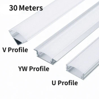 30 Meters U V YW Aluminium Profile Channels 30pcs 100cm + 300cm Cover Fit 12MM Width LED Light Bar for Home Room Decorations