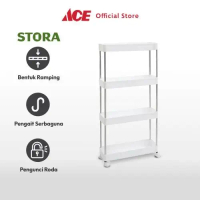Ace - Stora Rak Troli Slim 4 Tingkat - Putih-TERLARIS!!!!!!!!!!!!!!!!!! Penyimpanan Plastik
