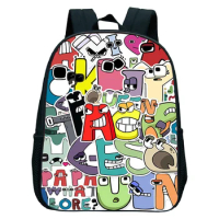 Kids Nylon Backpack with Alphabet Lore Prints Cartoon Kindergarten School Bag for Boys Girls Hight Quality Anime Backpacks