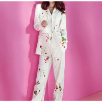 Tesco Casual Women Suit Blazer And Pants Strawberry Printing Pants Sets Fashion Elegant Jacket For Date Female Outfits 2 Piece