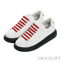 【Grace Gift】迪士尼米奇款經典電繡後跟小白鞋 白X黑