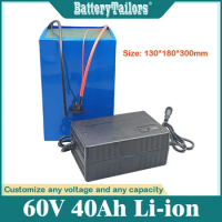 60V 40Ah Li-ion Battery Pack with BMS 60v 40ah Lithium for 3000W E-bike Scooter Bicycle Motorcycle Vehicle + 5A Charger