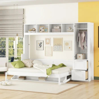Queen Size Modern Murphy Bed Wall Bed with Closet and Drawers, Space-saving Design, Integrated Storage, for Bedroom