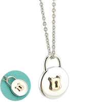 【Tiffany&amp;Co. 蒂芙尼】925純銀-圓形鎖頭鑲K金造型墜飾女用項鍊